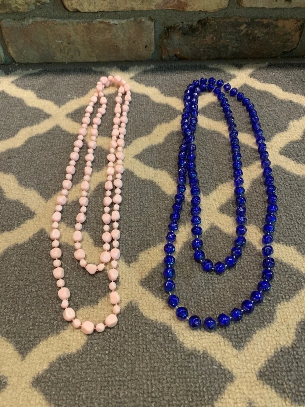 Vintage costume jewelry necklaces /Pink and Blue Beaded Necklaces - Classic